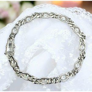 New Tocara Sterling Silver Bracelet Oval DiAmi Crystals Sparkle 925 Curb Link 7"